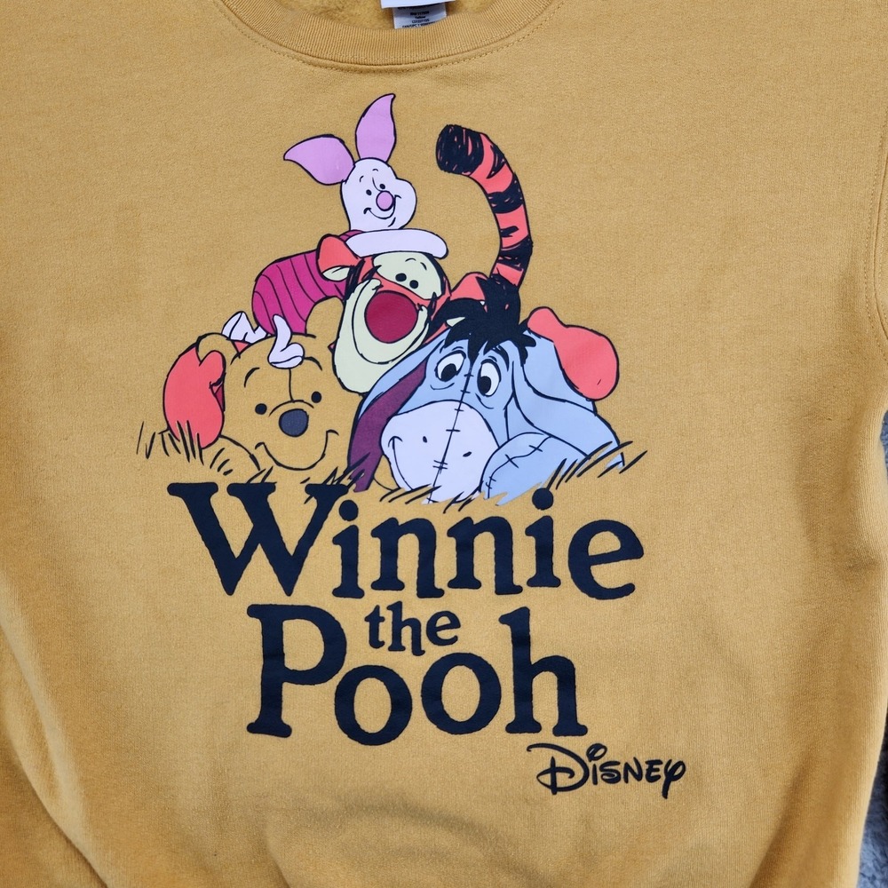 Disney Winnie The Pooh Crew Neck Sweatshirt Juniors M (7-9) Yellow Long Sleeve - Picture 2 of 8